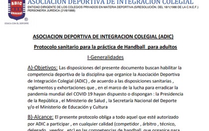 Protocolo de ADIC para los deportes de padres en gimnasio: handball, básquetbol y vóleibol